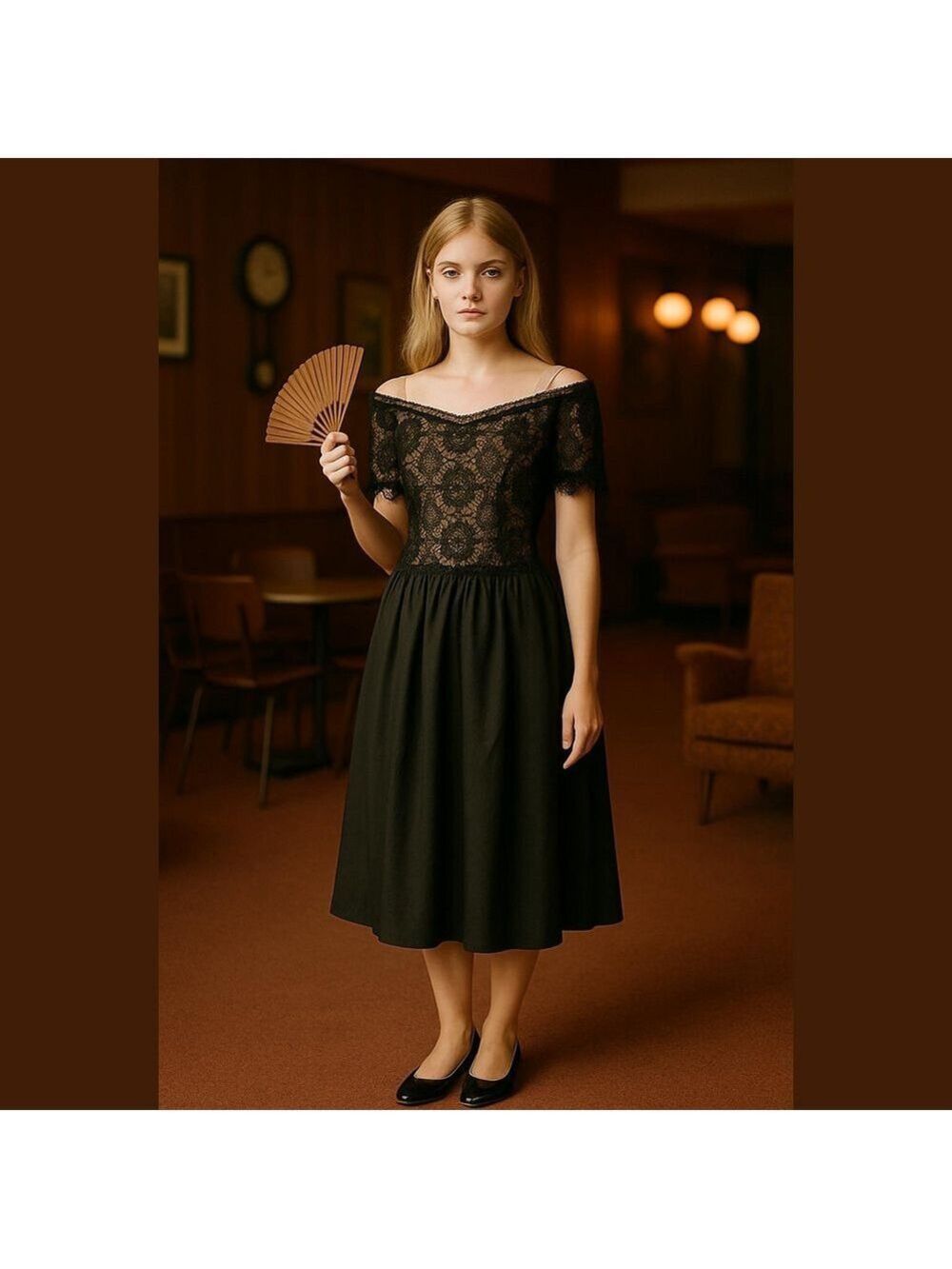 House Of Bianchi Vintage 1980s Black Cream Lace Midi Dress Size 8?
